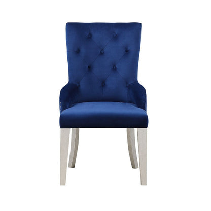 Benjara Side Chair with Button Tufted Back And Tapered Legs, Blue
