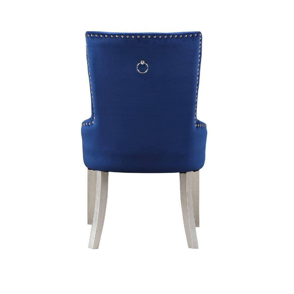 Benjara Side Chair with Button Tufted Back And Tapered Legs, Blue