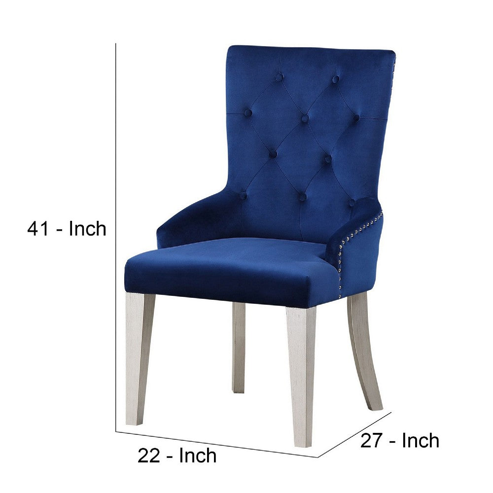 Benjara Side Chair with Button Tufted Back And Tapered Legs, Blue