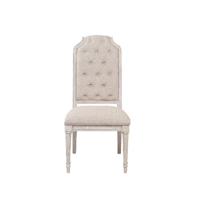 Benjara Side Chair with Tapered Legs And Button Tufted Back, Set of 2, Beige