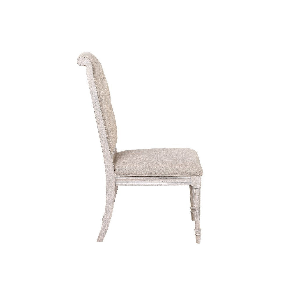 Benjara Side Chair with Tapered Legs And Button Tufted Back, Set of 2, Beige