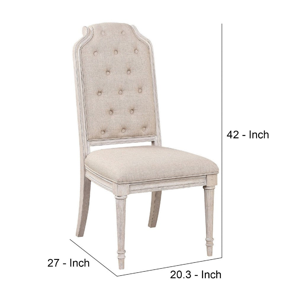 Benjara Side Chair with Tapered Legs And Button Tufted Back, Set of 2, Beige