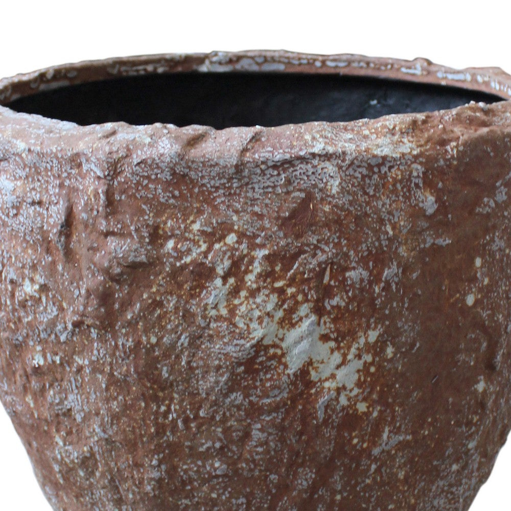 Benjara Hand Made Round Bowl Like Rocky Sandstone Planter, Brown, Set of 3