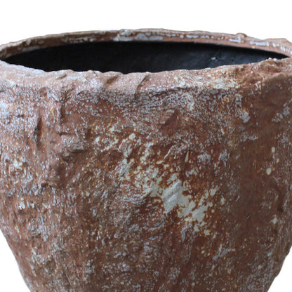 Benjara Hand Made Round Bowl Like Rocky Sandstone Planter, Brown, Set of 3