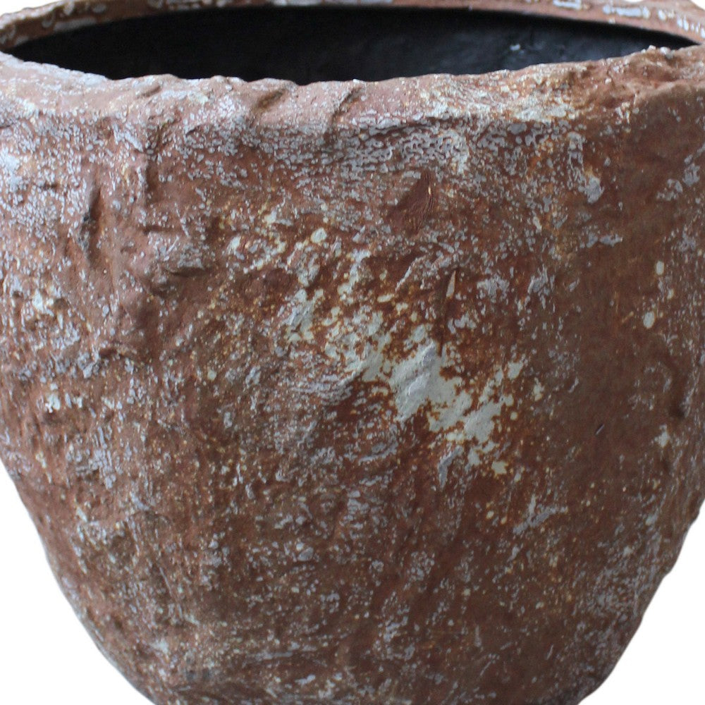 Benjara Hand Made Round Bowl Like Rocky Sandstone Planter, Brown, Set of 3