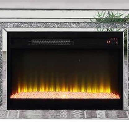 Benjara TV Stand with Fireplace And LED, Silver And Black