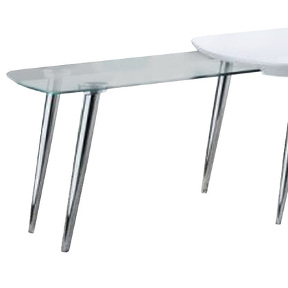 Benjara Coffee Table with Pull Out Tabletop, White And Silver
