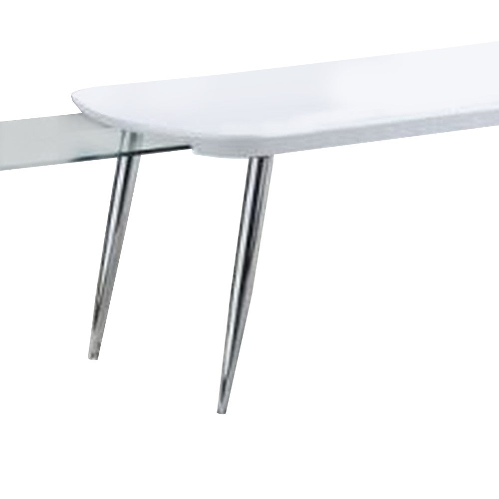 Benjara Coffee Table with Pull Out Tabletop, White And Silver