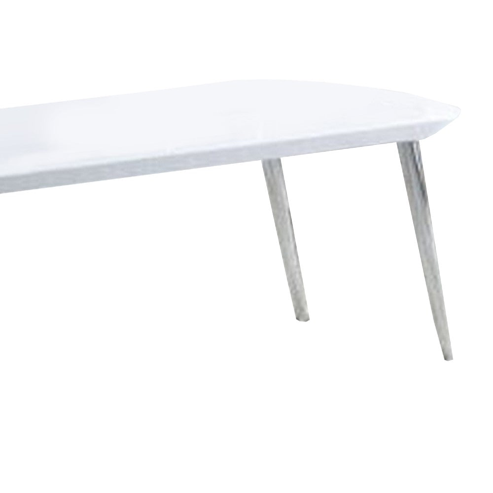 Benjara Coffee Table with Pull Out Tabletop, White And Silver