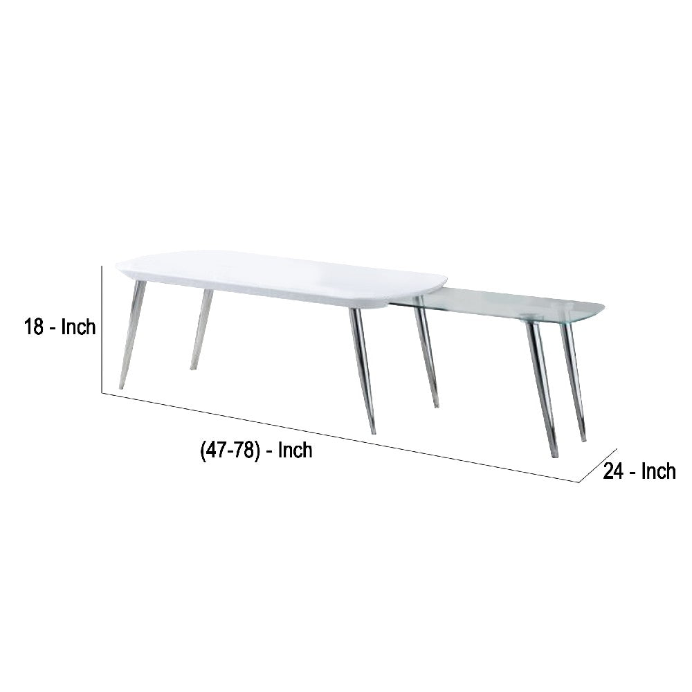 Benjara Coffee Table with Pull Out Tabletop, White And Silver