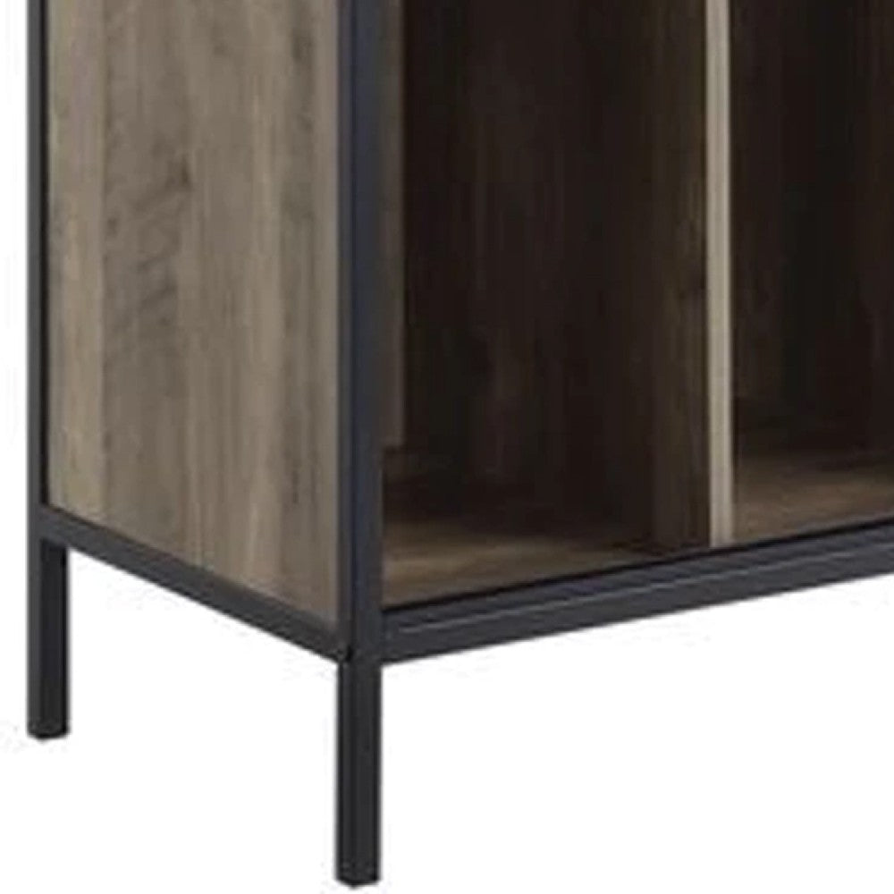 Benjara TV Stand with Metal Frame, Rustic Oak Brown And Black