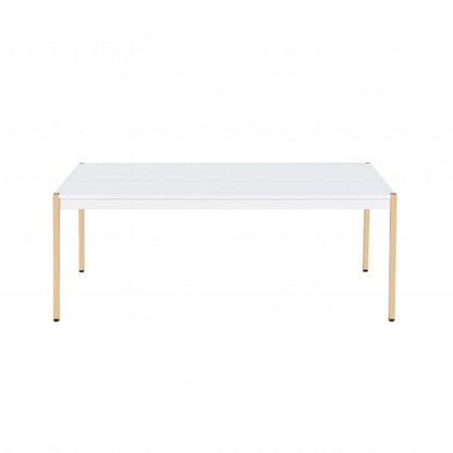 Benjara Coffee Table with Metal Tube Legs, White And Gold