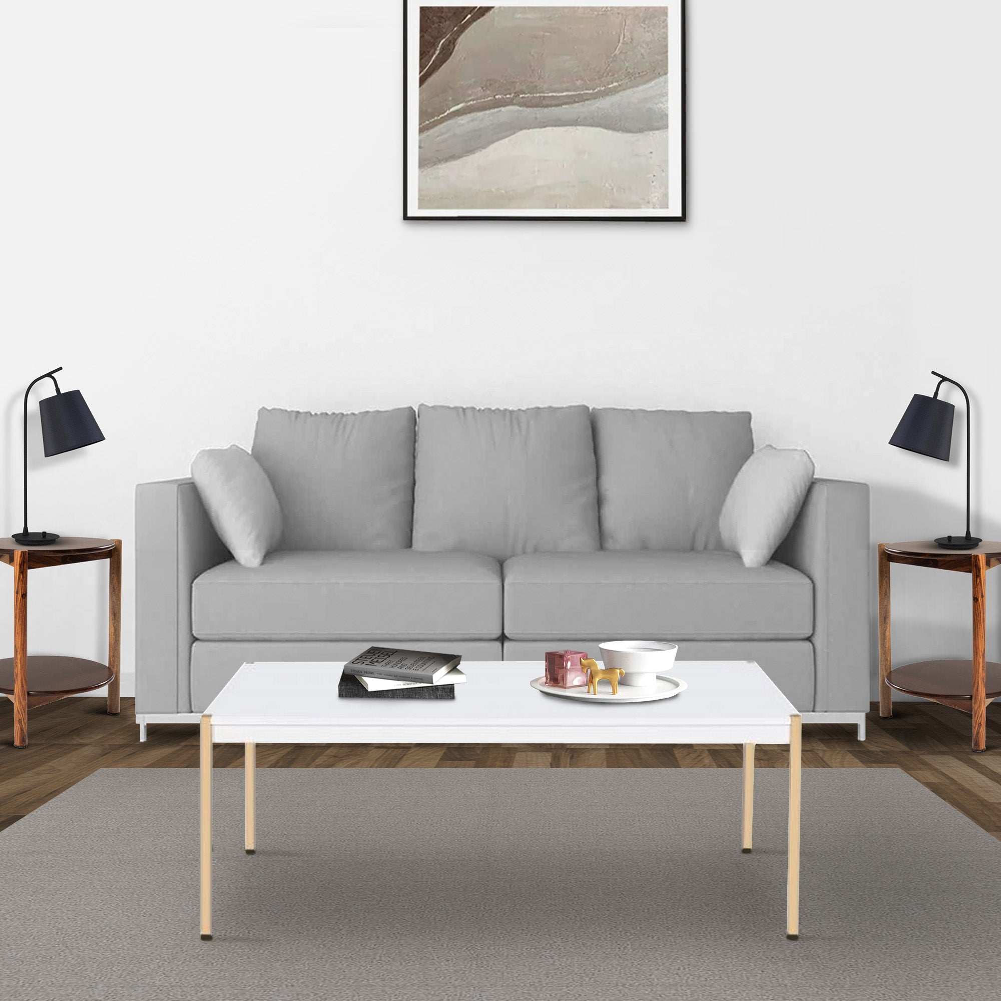 Benjara Coffee Table with Metal Tube Legs, White And Gold