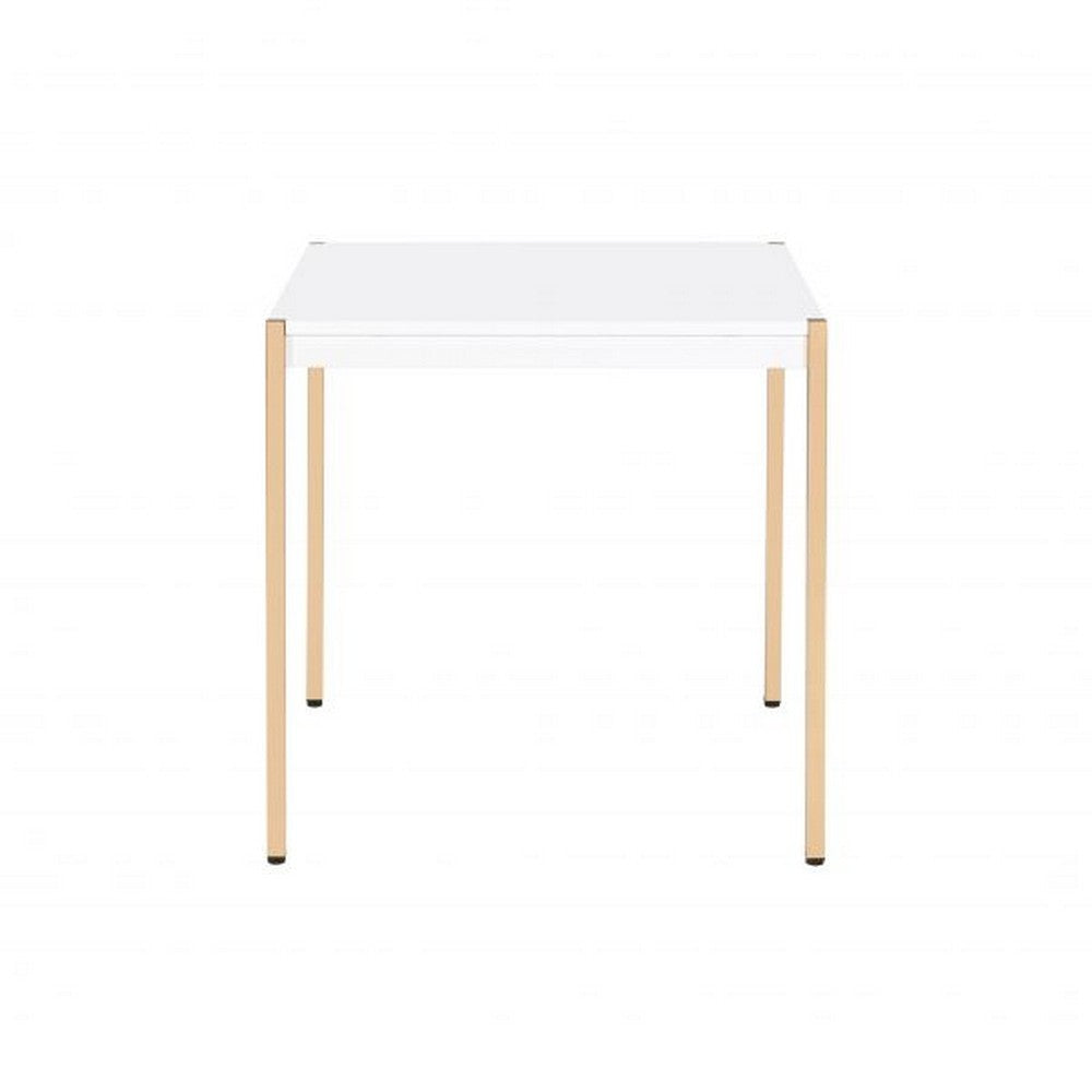 Benjara End Table with Metal Tube Legs, White And Gold