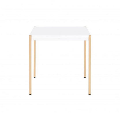 Benjara End Table with Metal Tube Legs, White And Gold