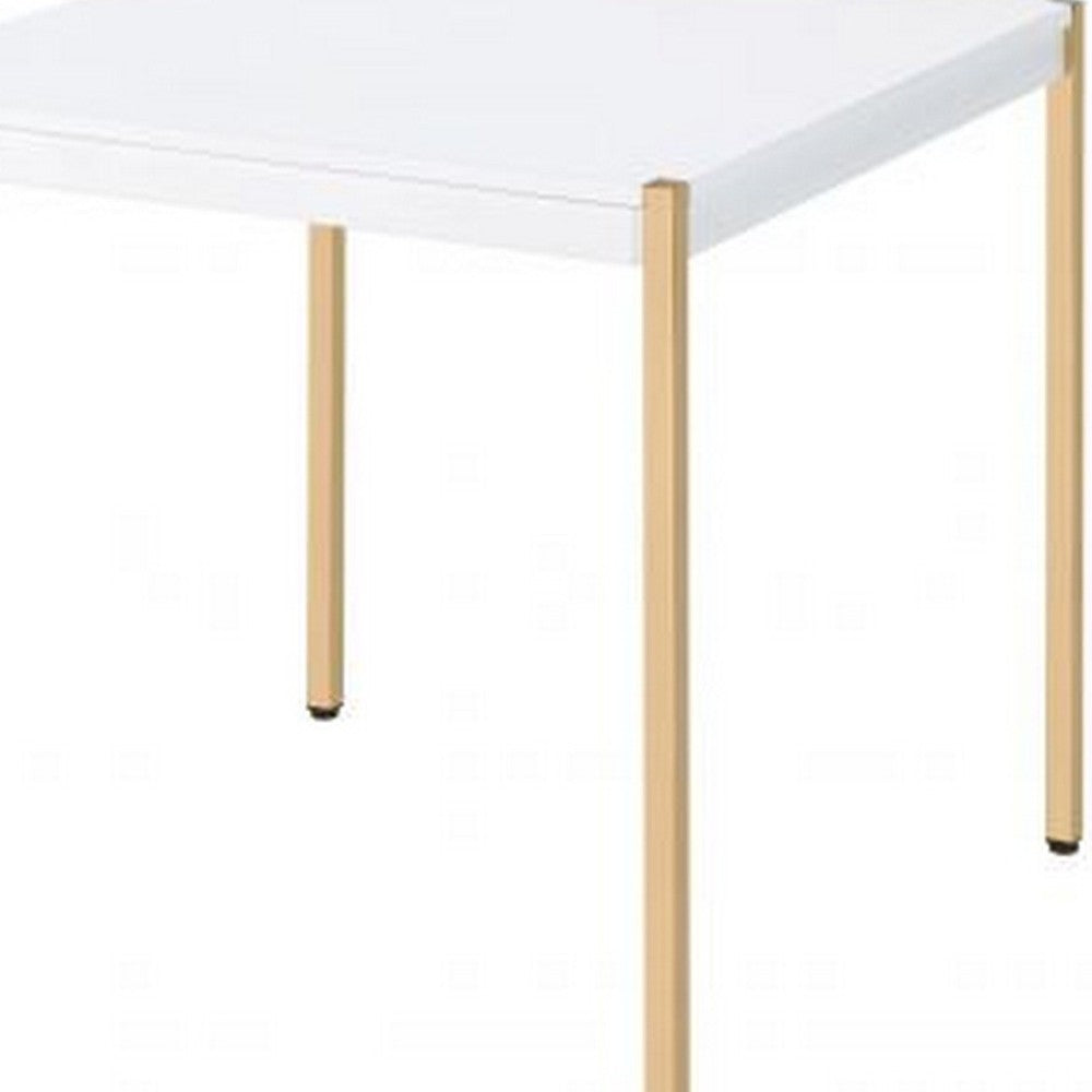 Benjara End Table with Metal Tube Legs, White And Gold