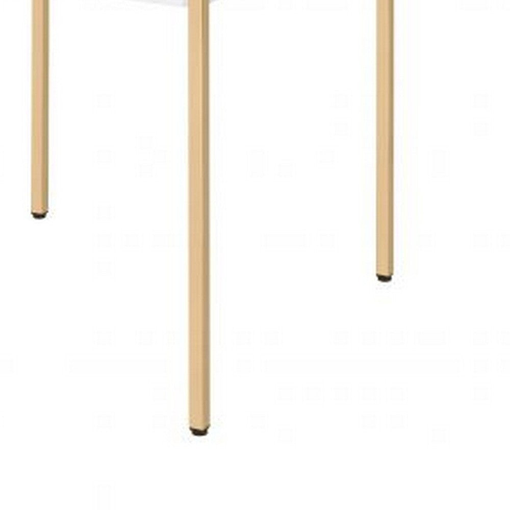 Benjara End Table with Metal Tube Legs, White And Gold