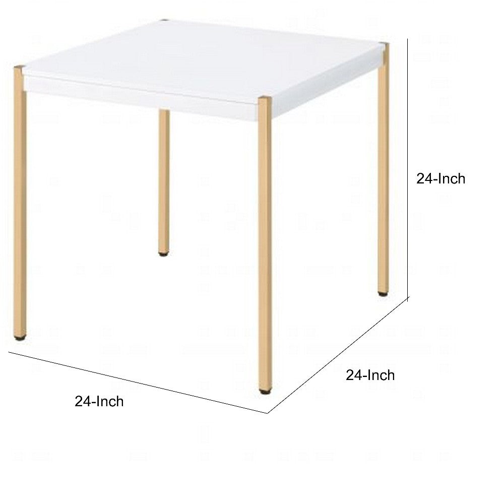Benjara End Table with Metal Tube Legs, White And Gold