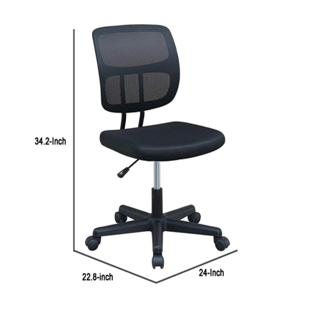 Benjara Office Chair with Curved Mesh Back And Adjustable Height, Black