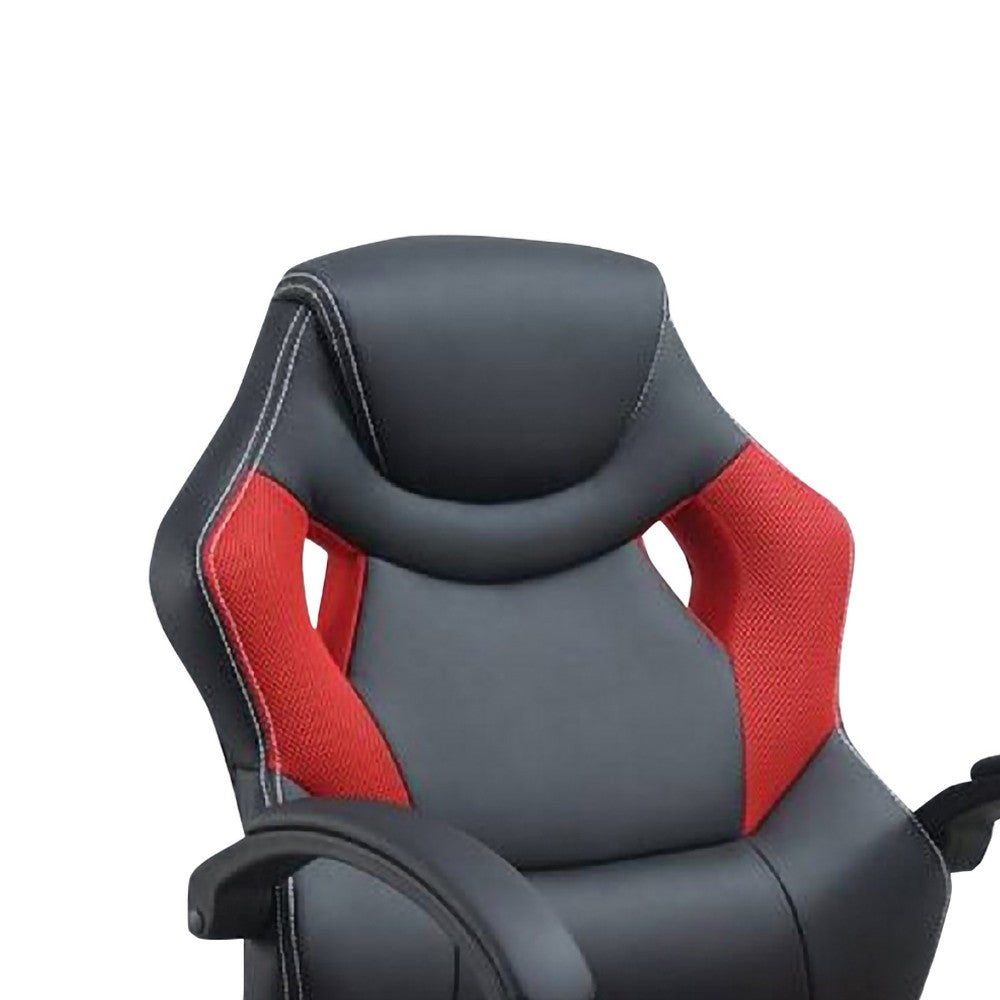 Benjara Office Chair with Curved Cut Out Padded Back, Black And Red