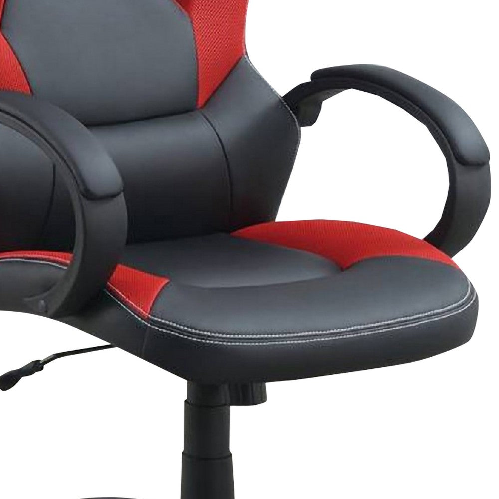 Benjara Office Chair with Curved Cut Out Padded Back, Black And Red