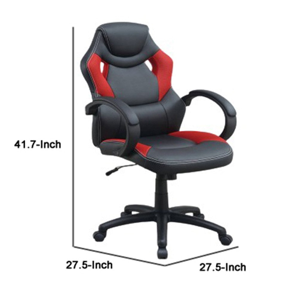 Benjara Office Chair with Curved Cut Out Padded Back, Black And Red