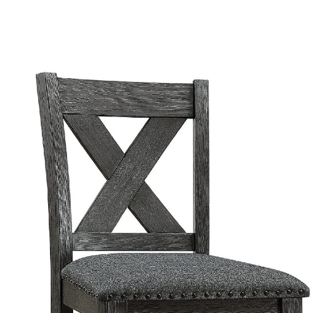 Benjara Chair with High X Shaped Back And Nailhead Trim, Set of 2, Brown