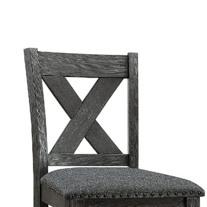Benjara Chair with High X Shaped Back And Nailhead Trim, Set of 2, Brown