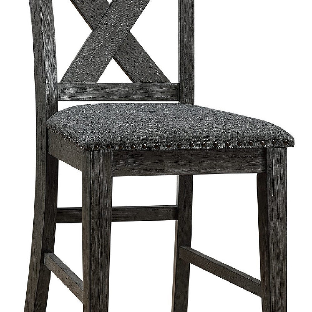 Benjara Chair with High X Shaped Back And Nailhead Trim, Set of 2, Brown
