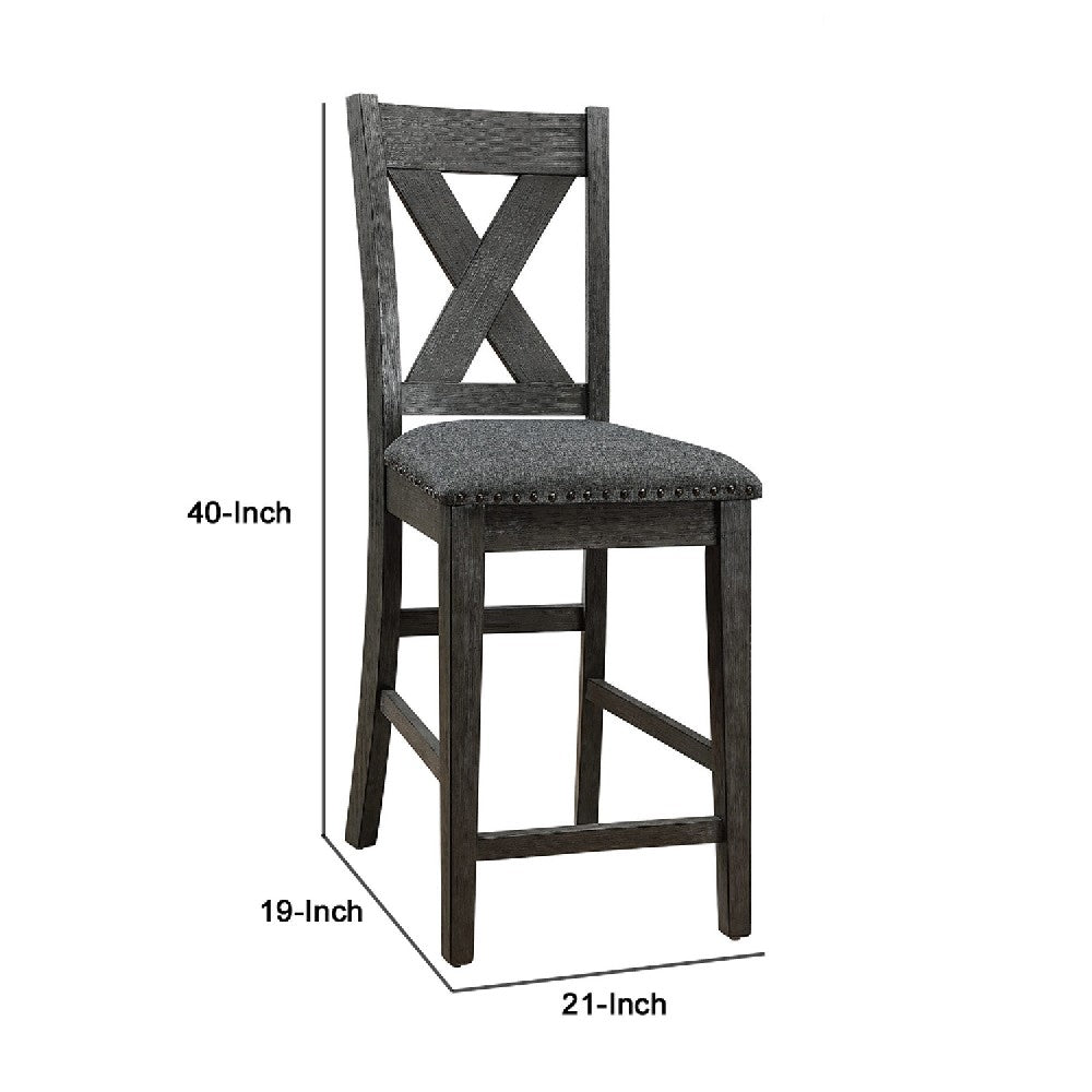 Benjara Chair with High X Shaped Back And Nailhead Trim, Set of 2, Brown