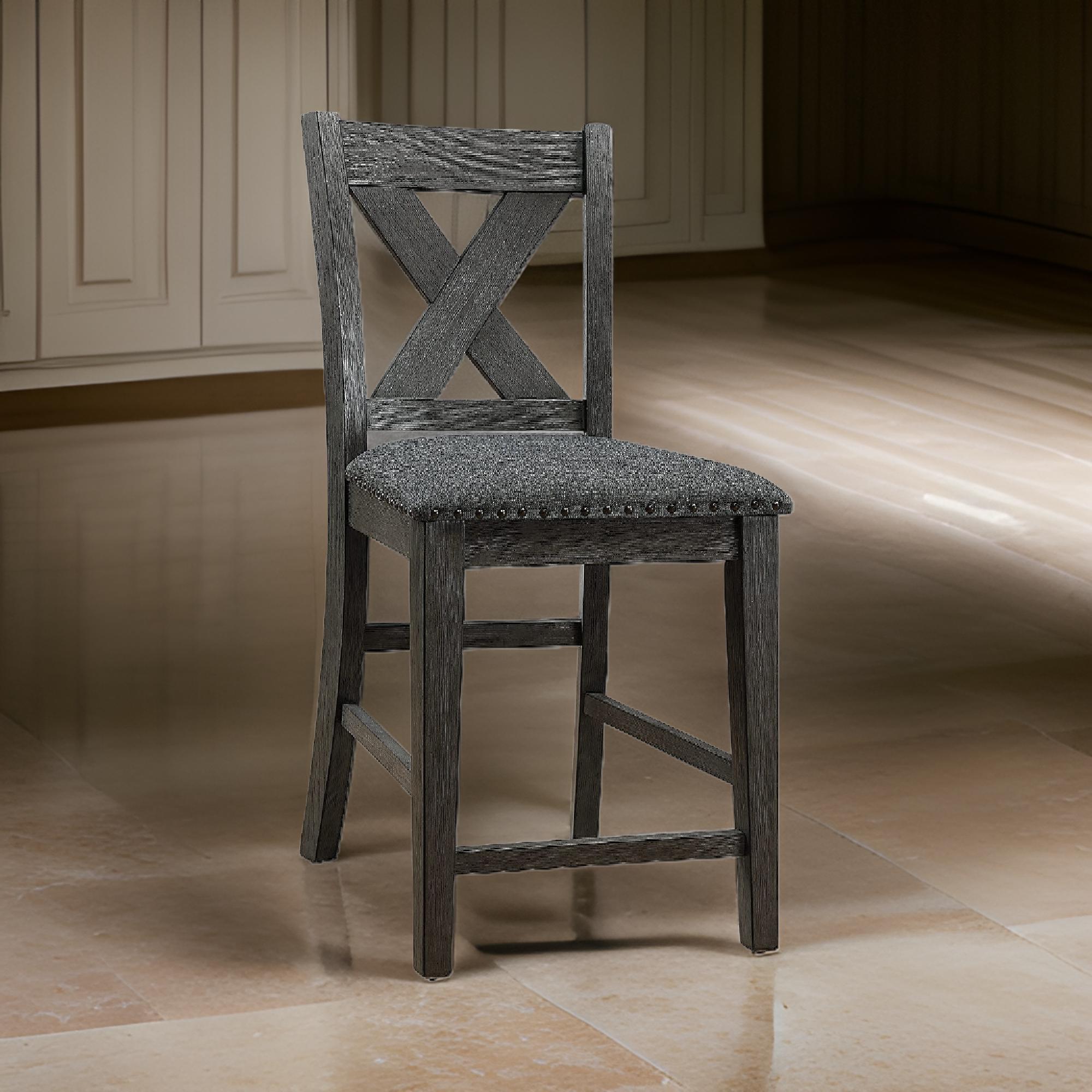 Benjara Chair with High X Shaped Back And Nailhead Trim, Set of 2, Brown