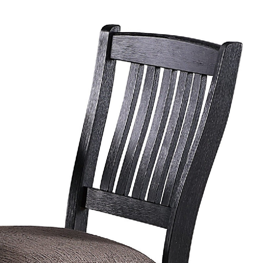 Benjara Chair with High Slatted Back Design, Set of 2, Dark Brown