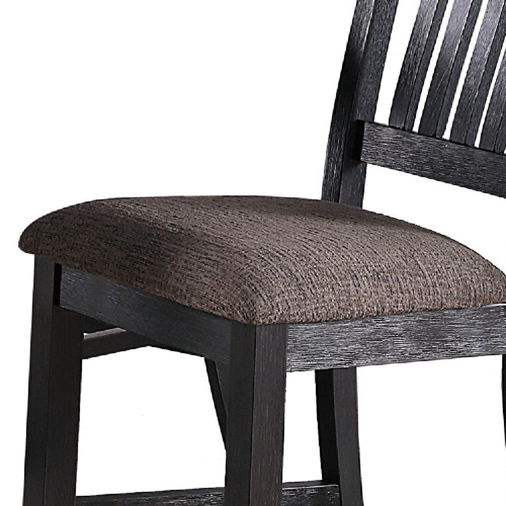 Benjara Chair with High Slatted Back Design, Set of 2, Dark Brown