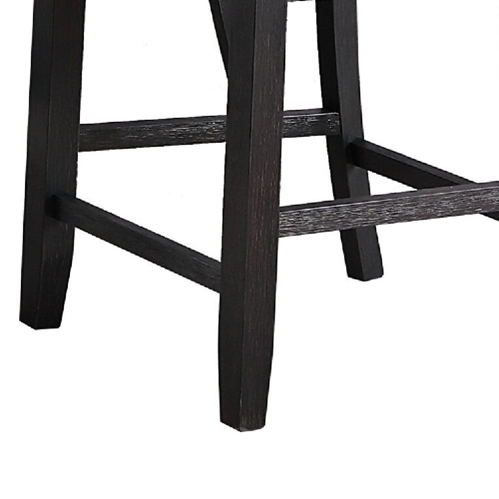 Benjara Chair with High Slatted Back Design, Set of 2, Dark Brown