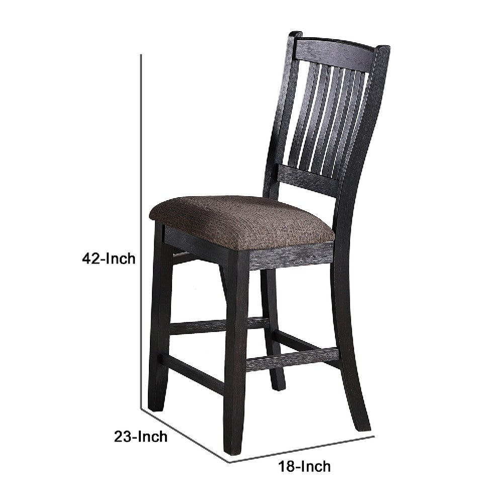 Benjara Chair with High Slatted Back Design, Set of 2, Dark Brown