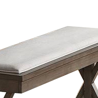 Benjara Dining Bench with Padded Seat And Double Pedestal Base, Beige