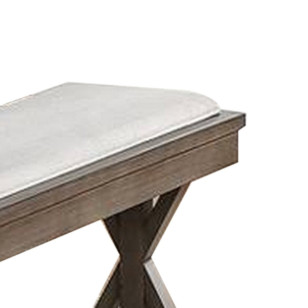 Benjara Dining Bench with Padded Seat And Double Pedestal Base, Beige