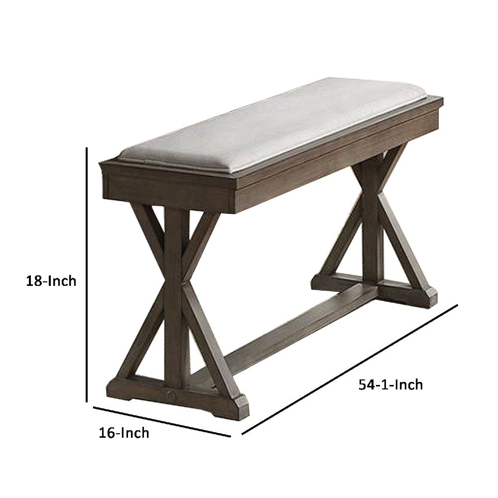 Benjara Dining Bench with Padded Seat And Double Pedestal Base, Beige