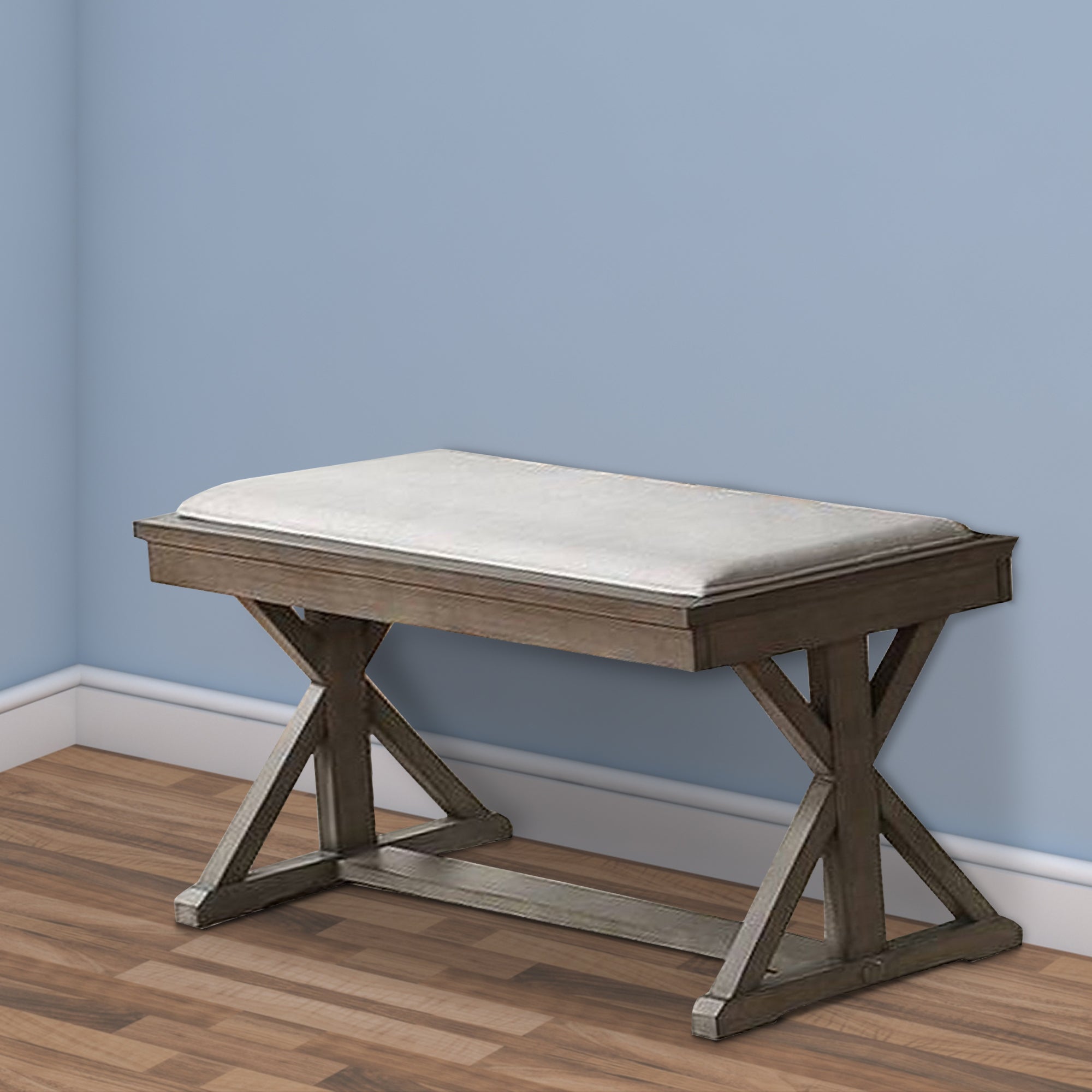 Benjara Dining Bench with Padded Seat And Double Pedestal Base, Beige