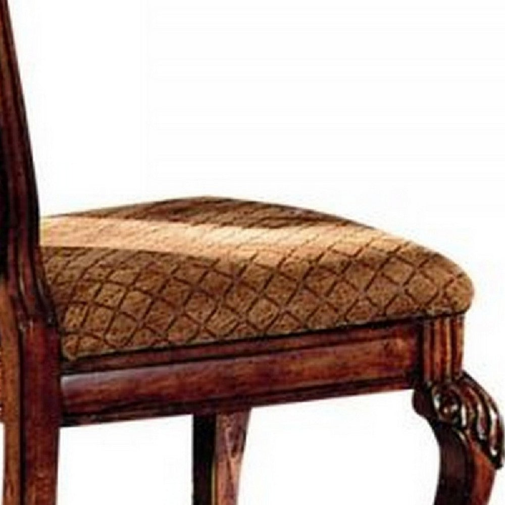 Benjara Side Chair with Fabric Seat And Crown Top, Set of 2, Brown