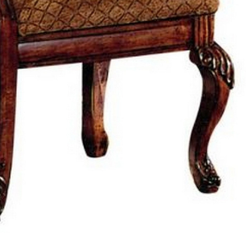Benjara Side Chair with Fabric Seat And Crown Top, Set of 2, Brown