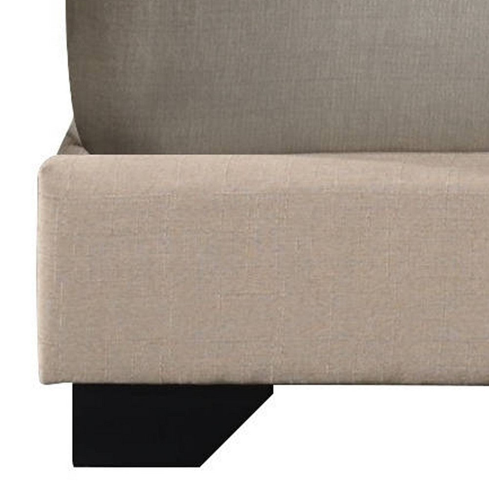 Benjara Queen Size Bed with Fabric Upholstery And Nailhead Accent, Beige