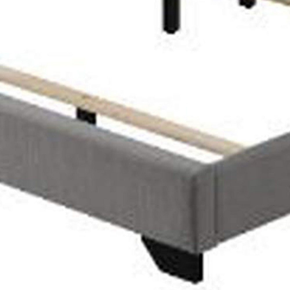 Benjara Queen Size Bed with Fabric Upholstery And Nailhead Accent, Gray