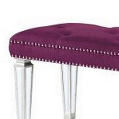 Benjara Accent Bench with Tufted Velvet Seat And Mirrored Legs, Purple