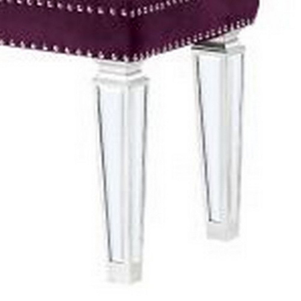 Benjara Accent Bench with Tufted Velvet Seat And Mirrored Legs, Purple