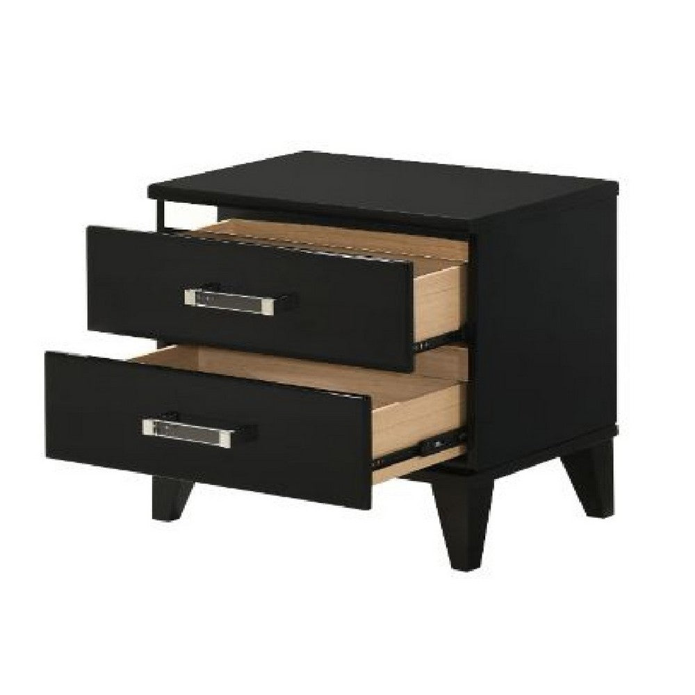 Benjara Nightstand with 2 Drawers And Metal Trim, Black
