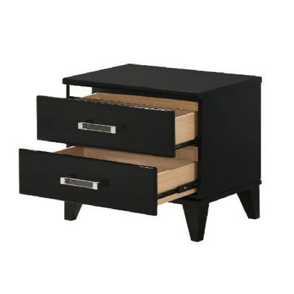 Benjara Nightstand with 2 Drawers And Metal Trim, Black