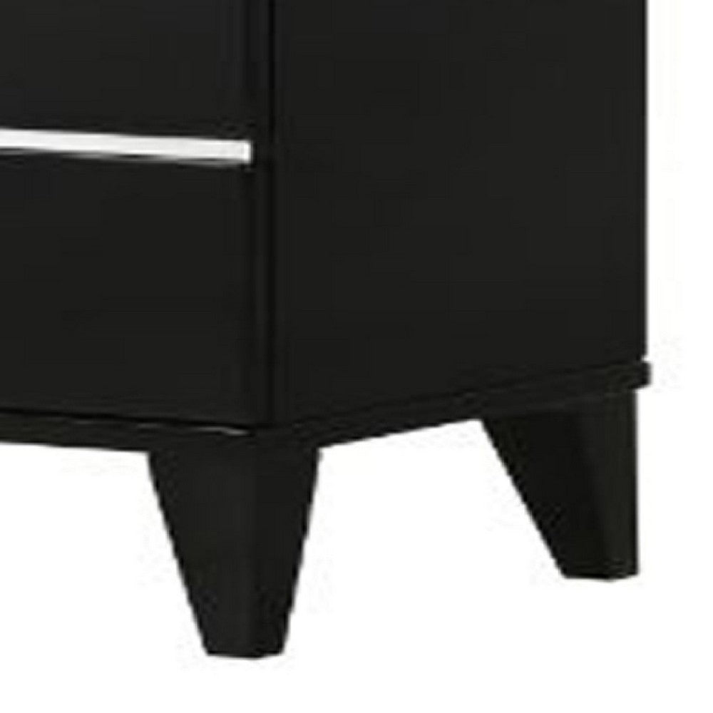 Benjara Nightstand with 2 Drawers And Metal Trim, Black