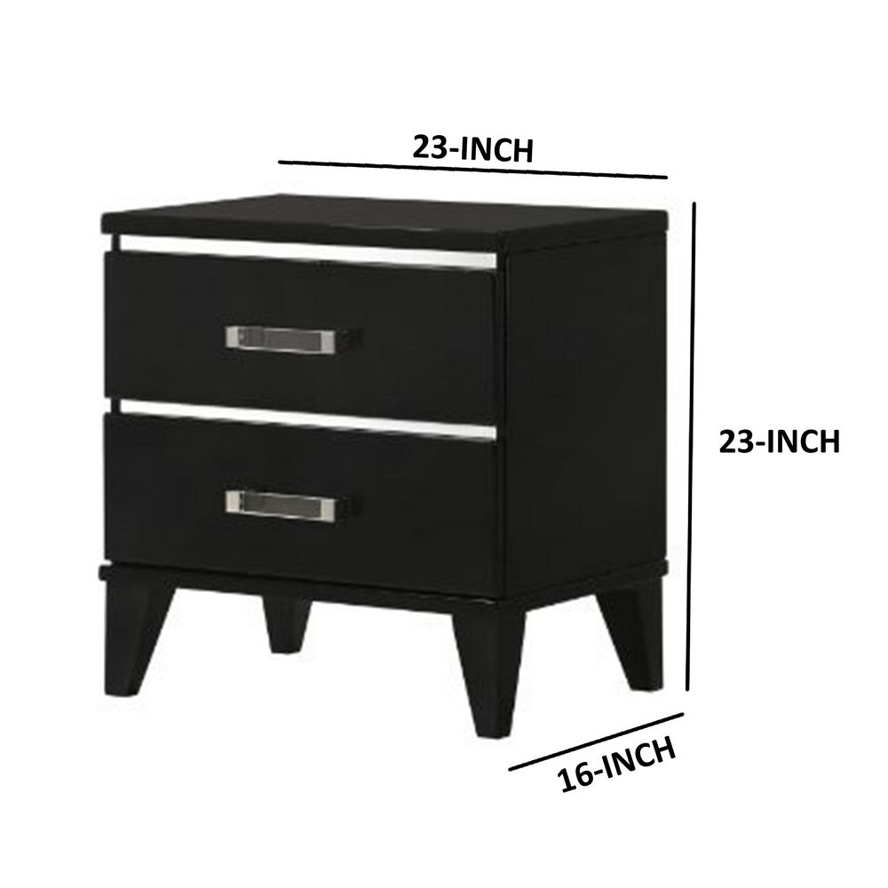 Benjara Nightstand with 2 Drawers And Metal Trim, Black