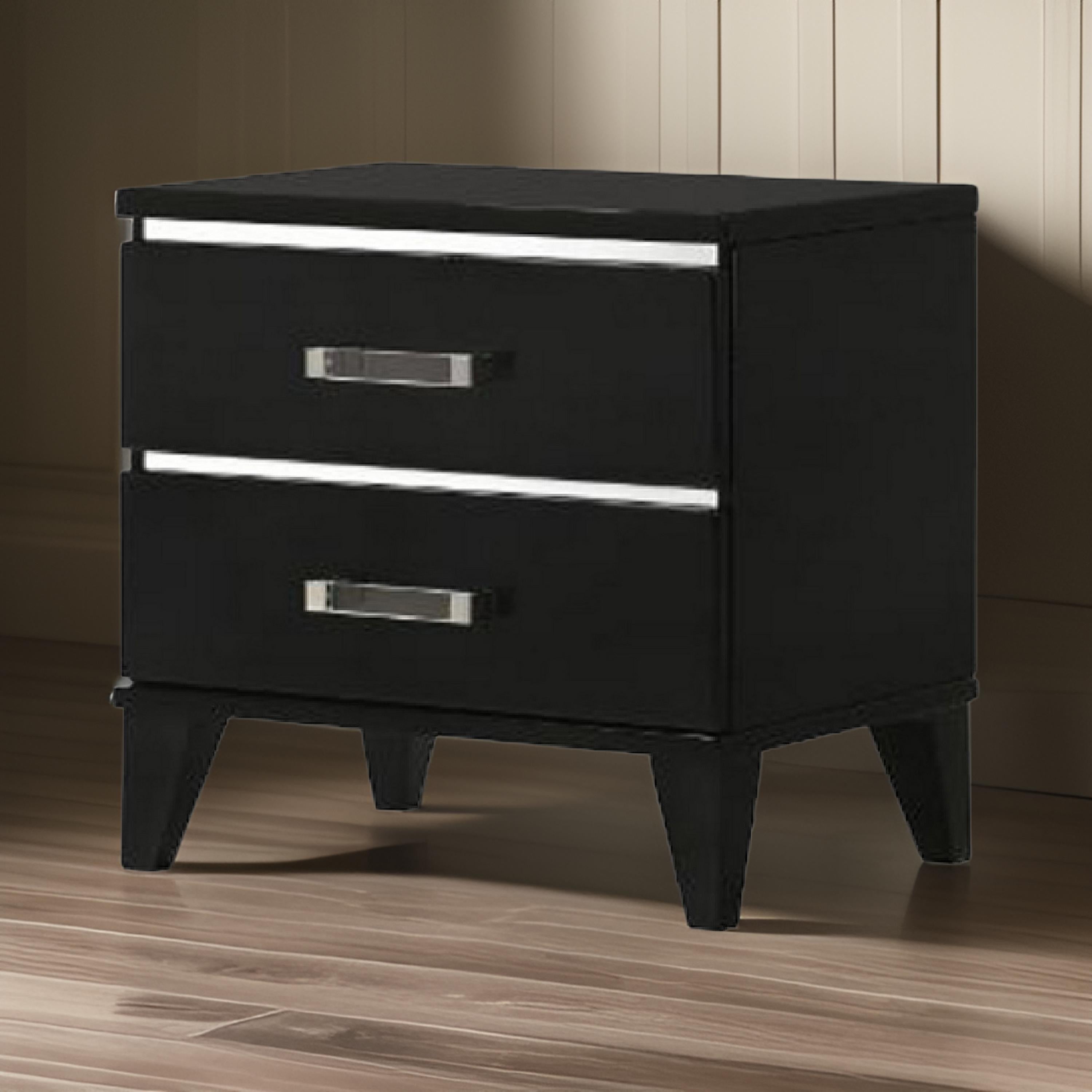 Benjara Nightstand with 2 Drawers And Metal Trim, Black